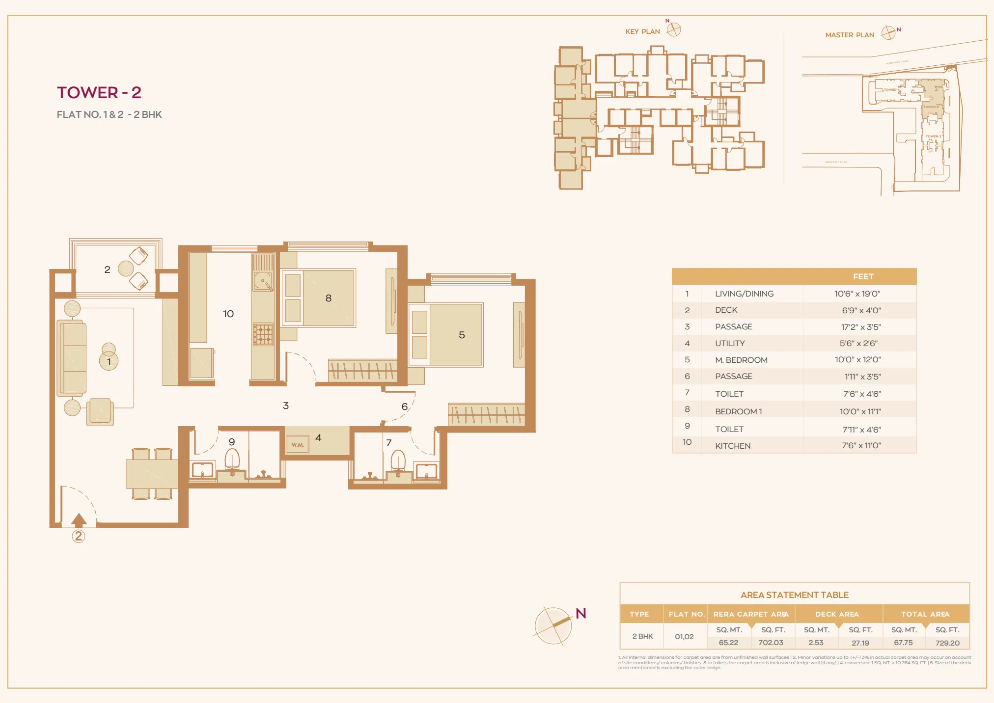 Aurel Tower 2, flat 1 and 2, two-bedroom floor plan from the project brochure
